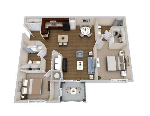 Floor plan for 2 beds, 2 baths, 1236 sqft